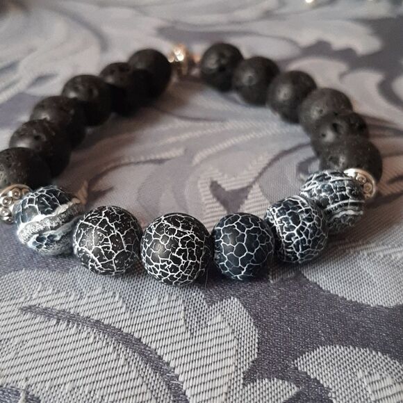 Crackle Agate & Lava Rock Beaded Stretch Unisex - Picture 1 of 2